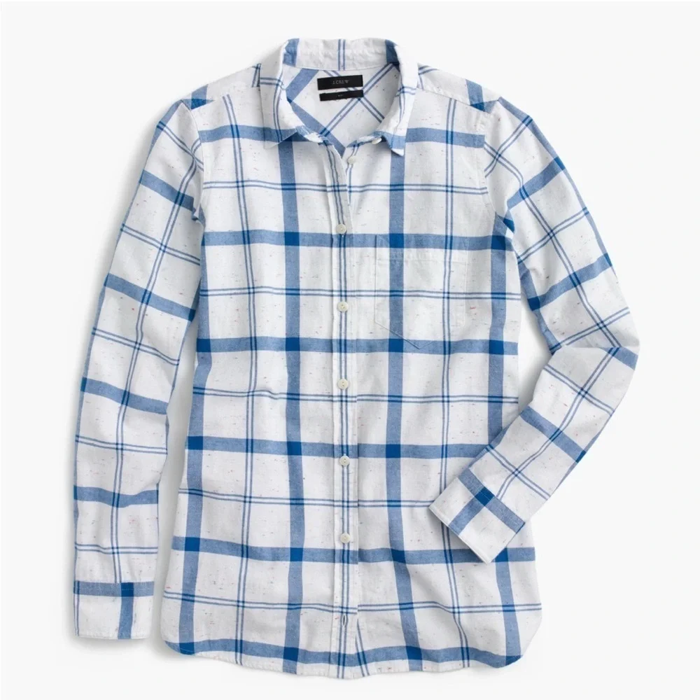 JCrew Confetti Plaid Women’s Cotton Boy Fit Button Down Shirt Size 2